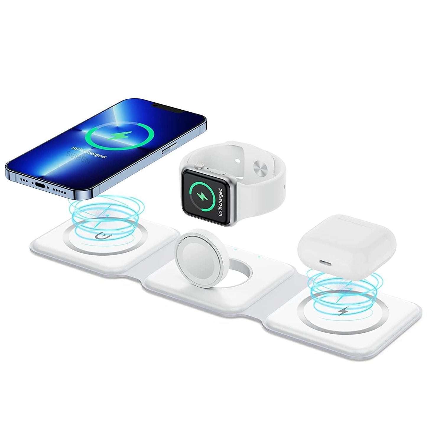 Glowitup 3 in 1 Magnetic Foldable MagSafe Wireless Charger for iPhone 16 iWatch AirPods