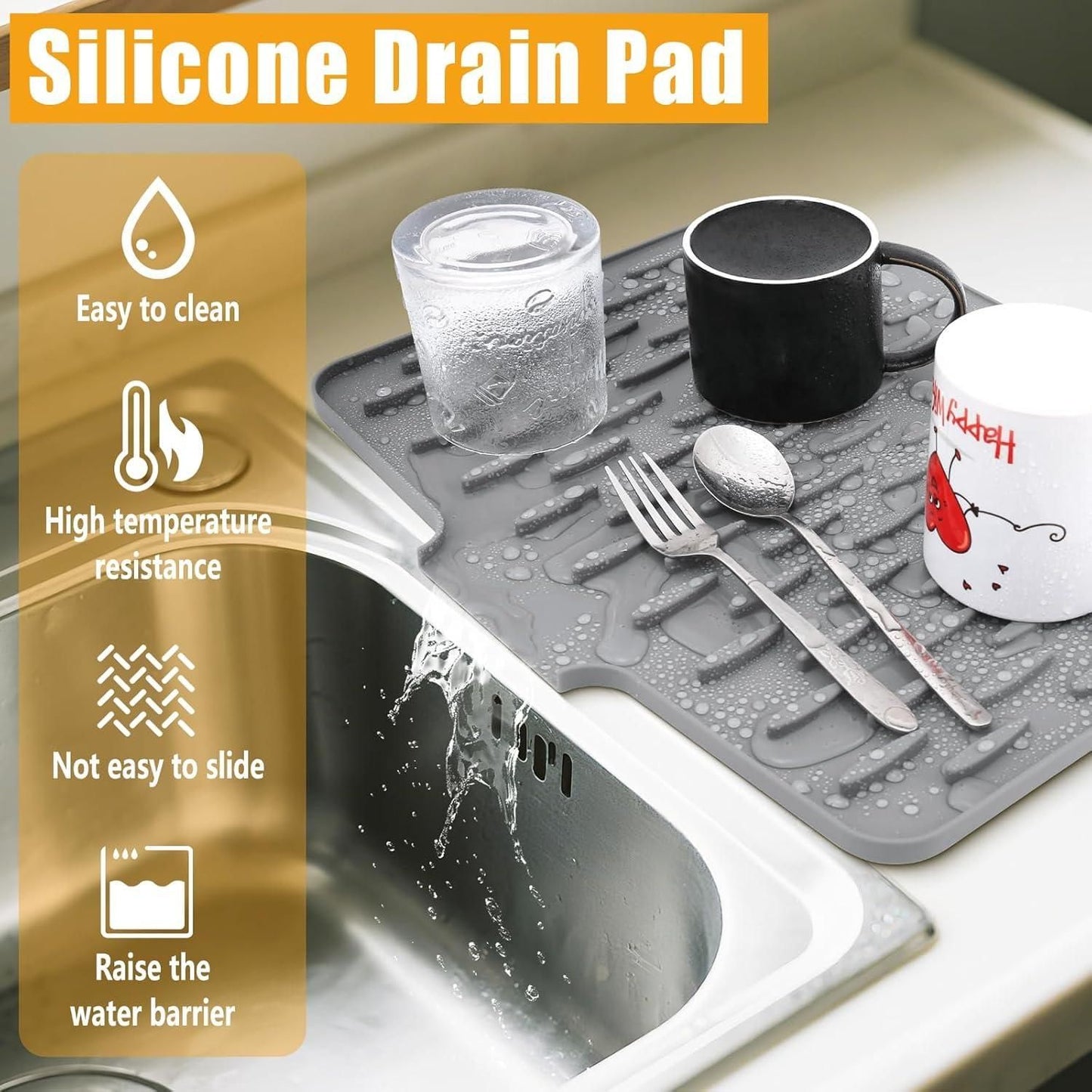 Glowitup Silicone Dish Drying Mat for Kitchen
